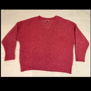 American Eagle Pink V-Neck Oversized Waffle Knit Sweater Womens Large EUC Cozy